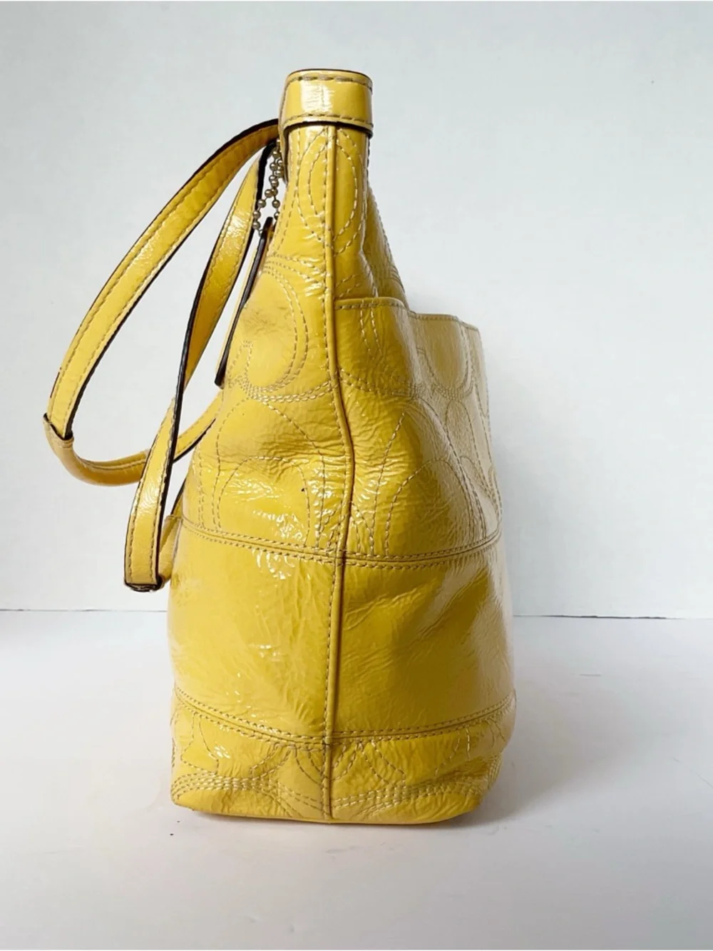 Coach 2012 Signature Patent Leather Tote in Canary Yellow (Flaws) - Picture 5 of 15